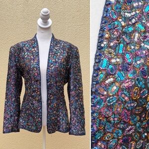 Stunning Evening jewel tone purple sequin and beads jacket blazer